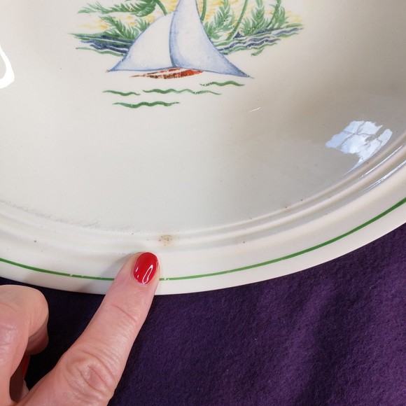 Vintage Steubenville "Sandra" Serving Bowl USA Sailboat Palm Trees Art Deco - Picture 3 of 6